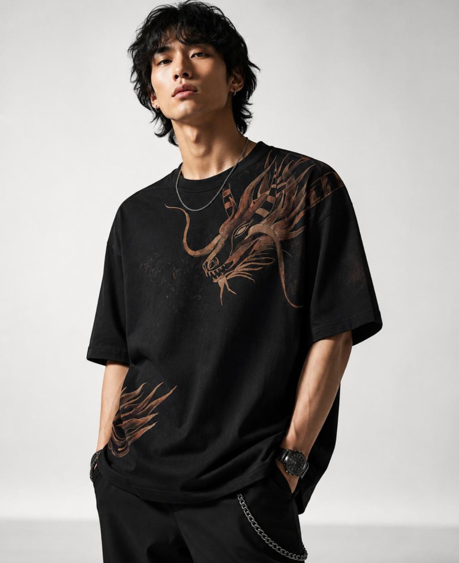 Bleach Art Dragon Oversized T-Shirt | Unisex Premium Cotton Tee | Handmade Dragon Graphic Shirt | Japanese Streetwear | Artisan Wearable Art